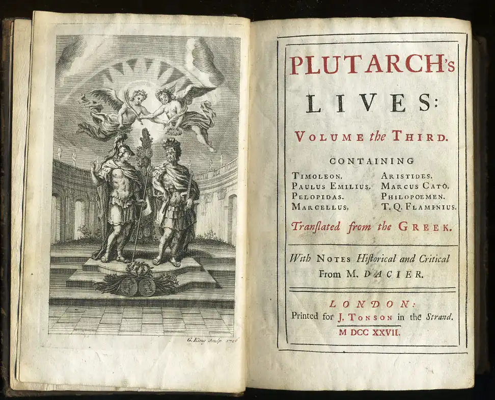 Third volume of a 1727 edition of Plutarch's Lives of the Noble Greeks and Romans Ancient Beginnings