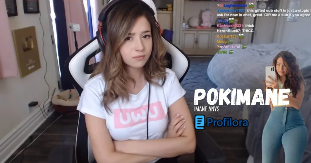 Pokimane portrait with modern streaming studio ambience — Twitch streamer and creator, featured in Profilia biographies collection.
